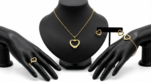 Ensemble Complet Cœur (Collier, Bracelet, Bague et Boucles)